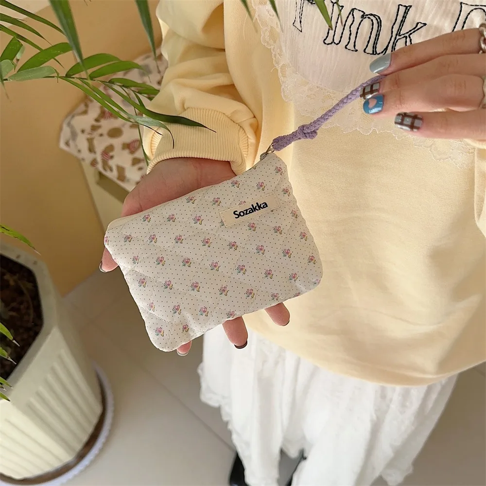 Fresh Flower Pattern Coin Purses Small Portable Coin Wallet Cotton Storage Bag Lady Girls