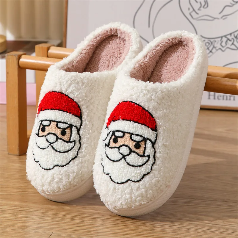Cute Christmas Holiday Santa Bear Winter Warm Slippers Children Size Fuzzy Slippers Children Boys Girls Soft Plush Slippers