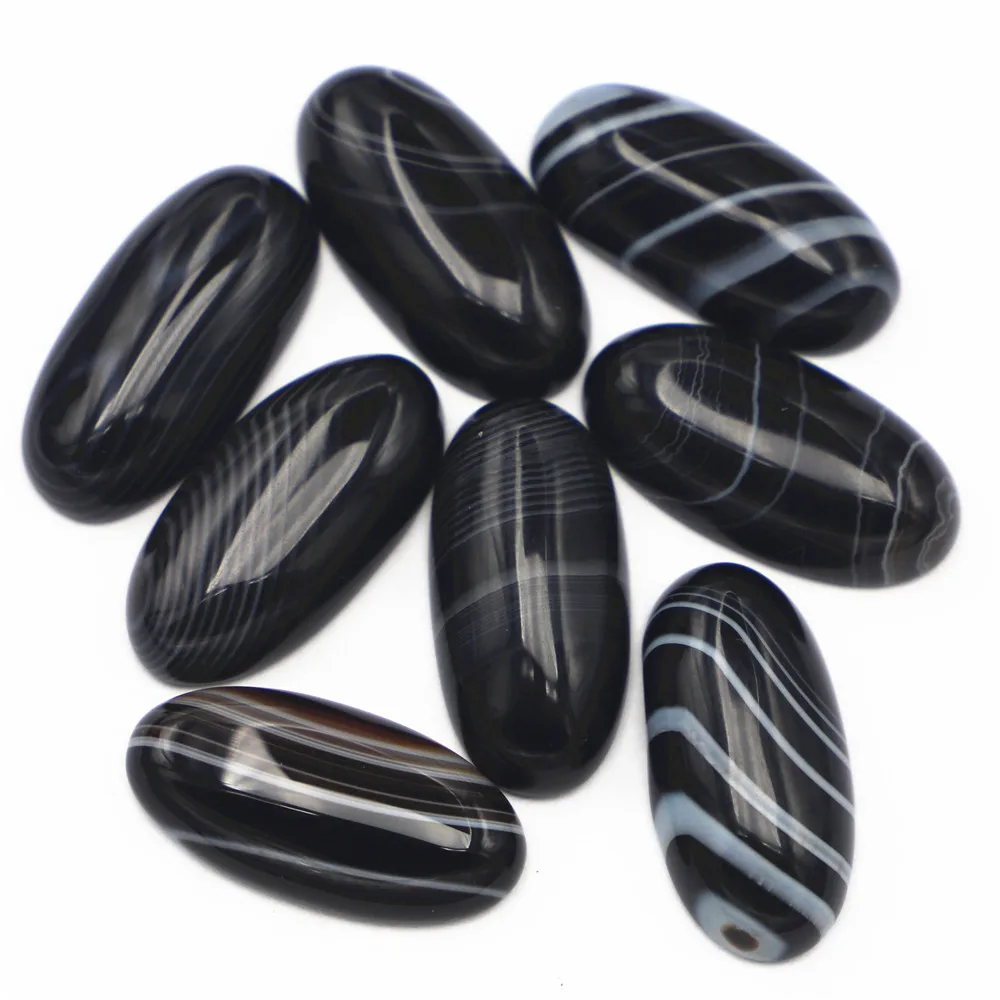 30x15mm Natural Stone Black Striped Agate Oval Cabochon Setting Bead Fit DIY Pendant Ring Jewelry 20Pcs Wholesale Free Shipping