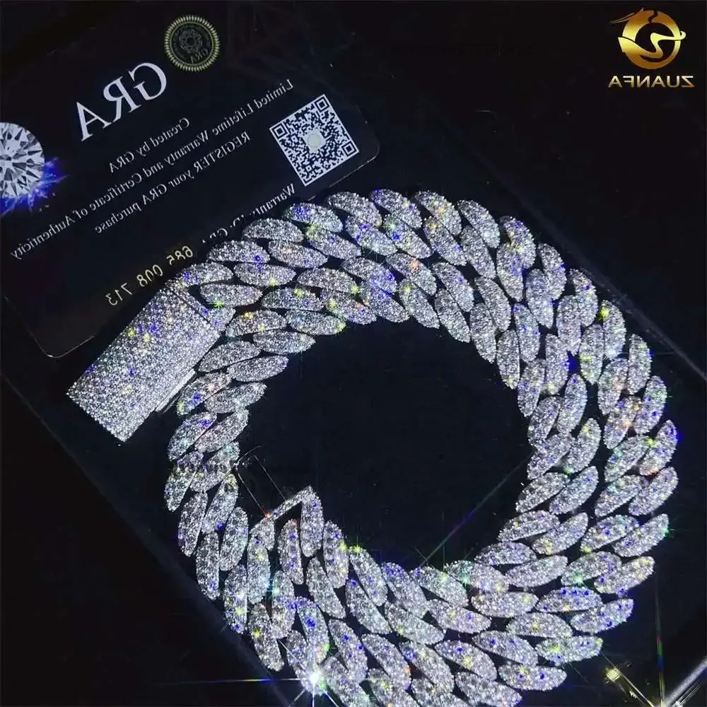 

Высочайшее качество в стиле хип-хоп, тестер бриллиантов в форме луны, стиль 15 мм, стерлинговое серебро 925 пробы, муассанит, кубинская цепочка