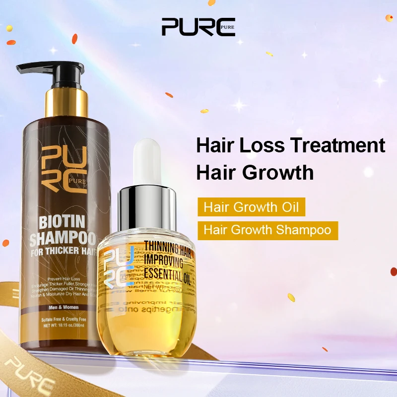 

PURC Биотин Шампунь для роста волос и наборы масел для волос Средства от выпадения волос для мужчин и женщин Быстрый рост волос Лечение кожи головы Уход за волосами