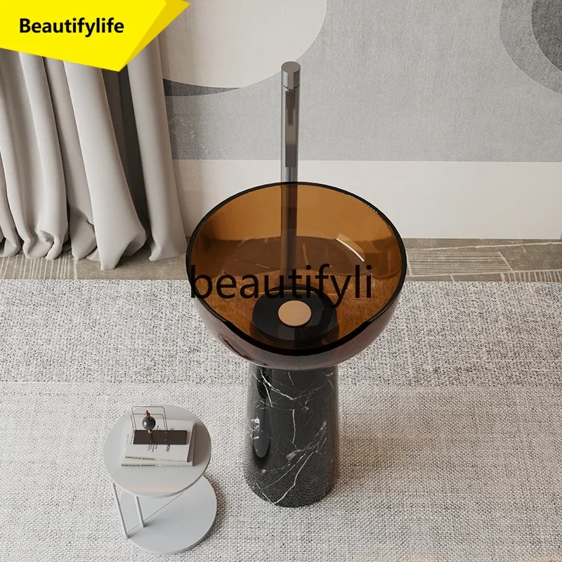 

cn0420 Black and white root marble artificial transparent resin floor-to-ceiling washbasin washbasin column basin customization