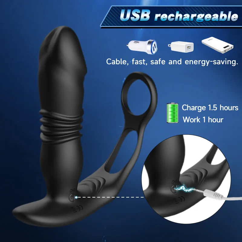 HESEKS 3 in 1 Anal Vibrator Thrusting Prostate Stimulator Massager Delay Ejaculation Penis Ring Anal Butt Plug Sex Toys for Men