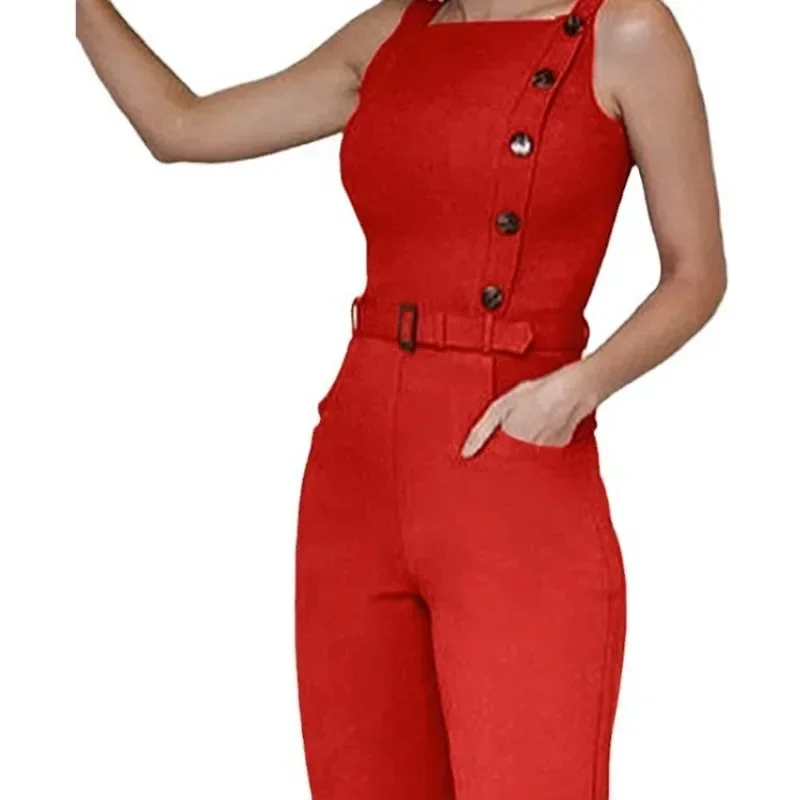 2024 Lente/Zomer Nieuwe Effen Kleur Mouwloze Jumpsuit Met Veters Tot Taille Voor Dames