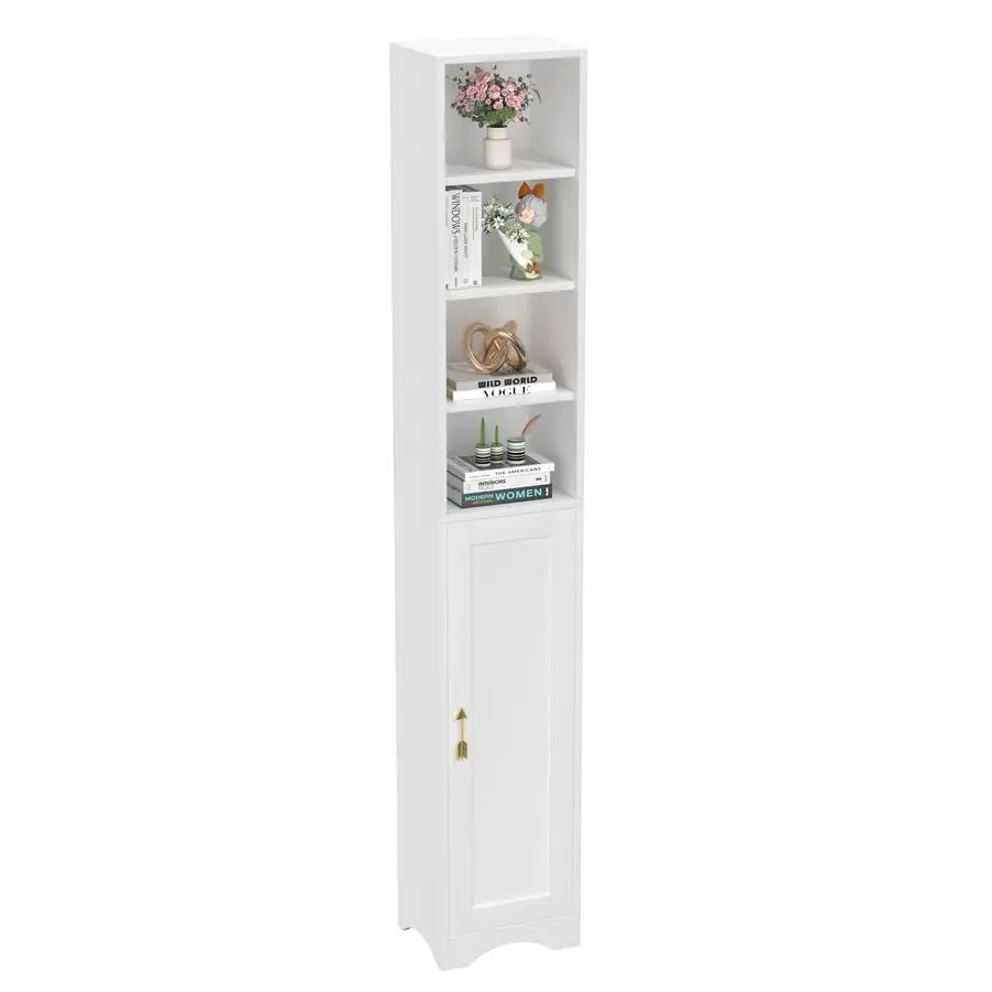 

Шкаф для хранения высотой 71 дюйм, 6 регулируемых полок, закрытое нижнее отделение для хранения, влагостойкое основание, органайзер для ванной комнаты