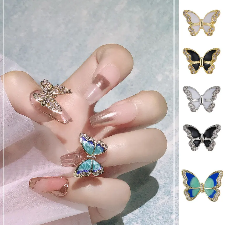 

10pcs Kawaii Butterfly Alloy Zircon Crystals Rhinestones Manicure Nail Art Parts Decorations Nails Accessories Charms Supplies