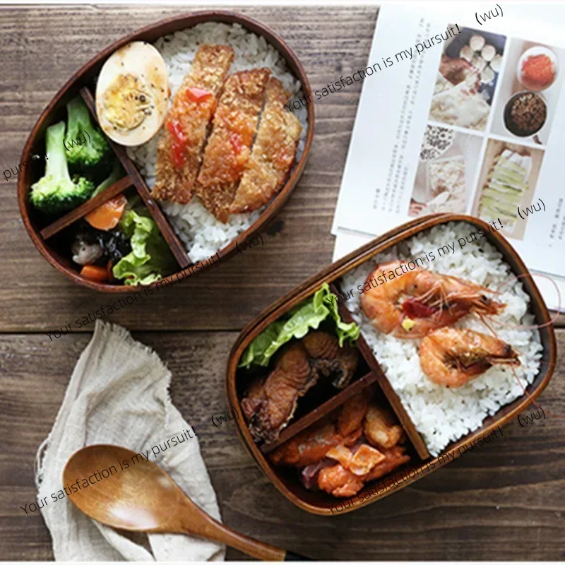 Wooden Lunch Box Picnic Japanese Bento Box Cutlery Set for Elementary School Students Round Square