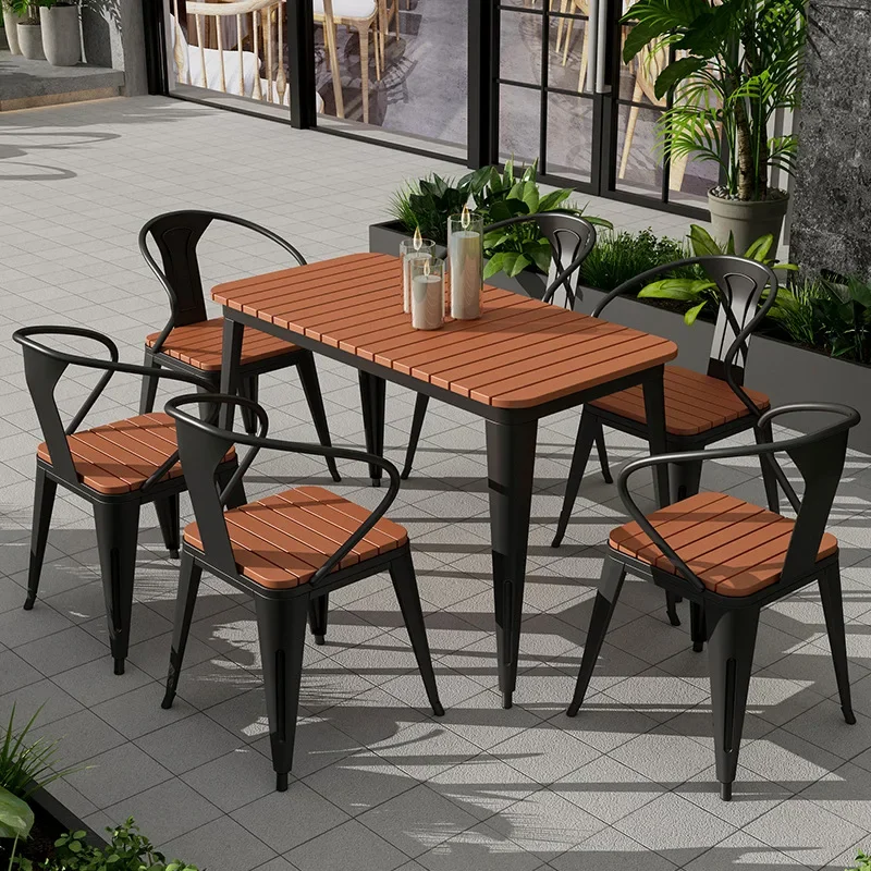 Outdoor open-air balcony courtyard leisure garden cafe high-end outdoor wrought iron table and chair combination waterproof and