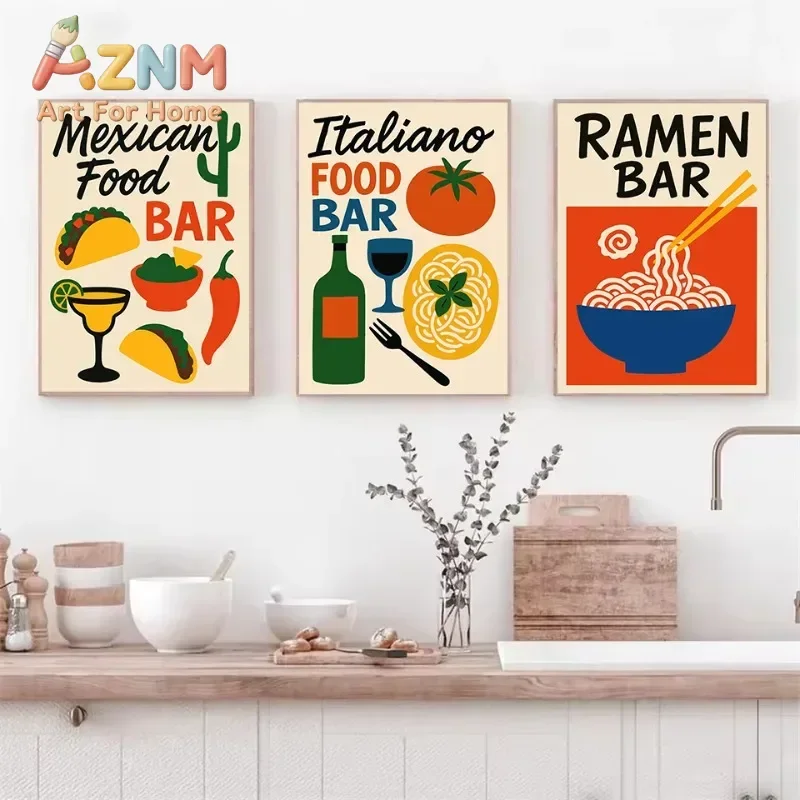 World Cuisine Spanish Italian Japanese Food Paella Sushi Abstract Illustration Poster Canvas Painting Wall Pictures Home Decor