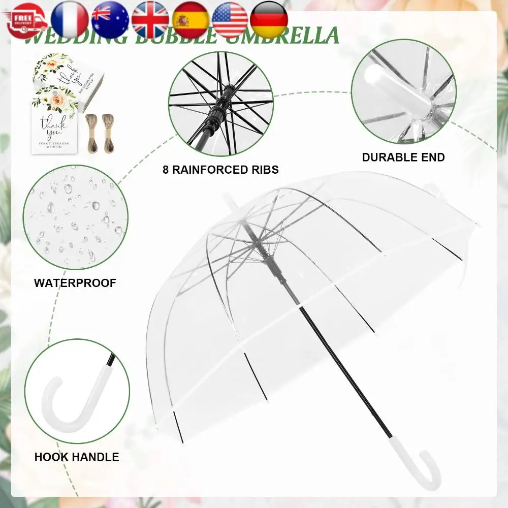 

52 Inch Large Windproof Transparent Wedding Umbrellas with Thank You Tags and Rope for Wedding Bridal Parties Graduation Outdoor