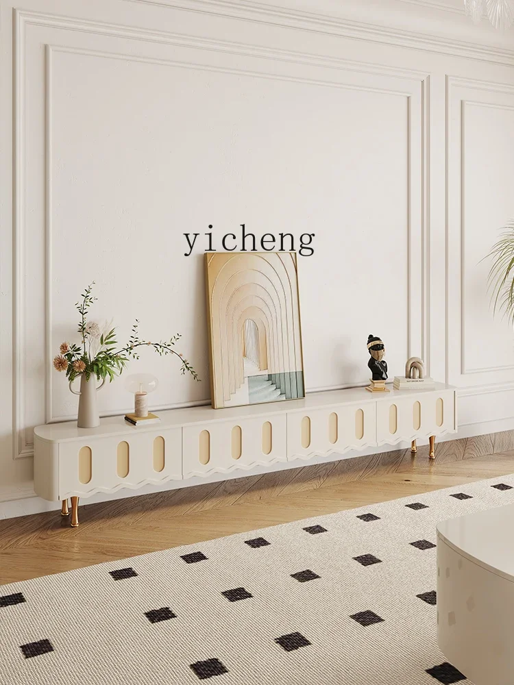 ZZ Zf TV Cabinet French Modern Minimalist Living Room Home Solid Wood Floor TV Stand Coffee Table