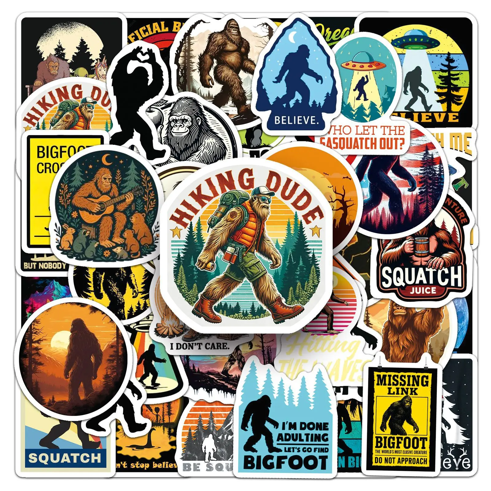 50 Pcs Bigfoot Sasquatch Stickers Set Waterproof Outdoor Decals for Laptop Phone Car Helmet Trendy Cool DIY Decor