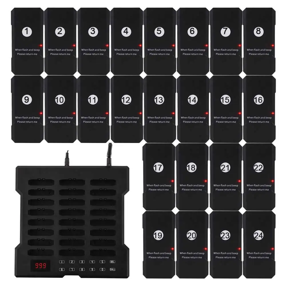 Wireless Customer Paging System Restaurant Buzzers Beeper Queue Calling 24 Coaster Pagers For Food Truck Cafe Shop Bar