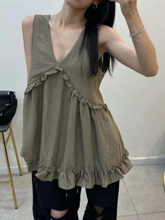 Simpatico gilet anti-età in legno V-Ne Svel irt donna estate nuovo top bianco allentato Faion Ladies' irt