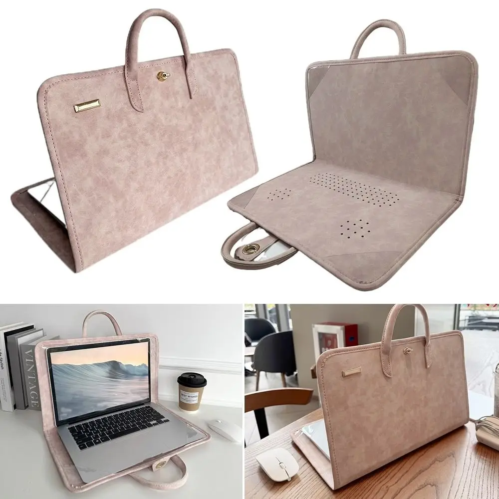 Simple PU Leather Laptop Sleeve Shockproof with Handle Laptop Bag 14 15.6 16 Inch Computer Protective Case