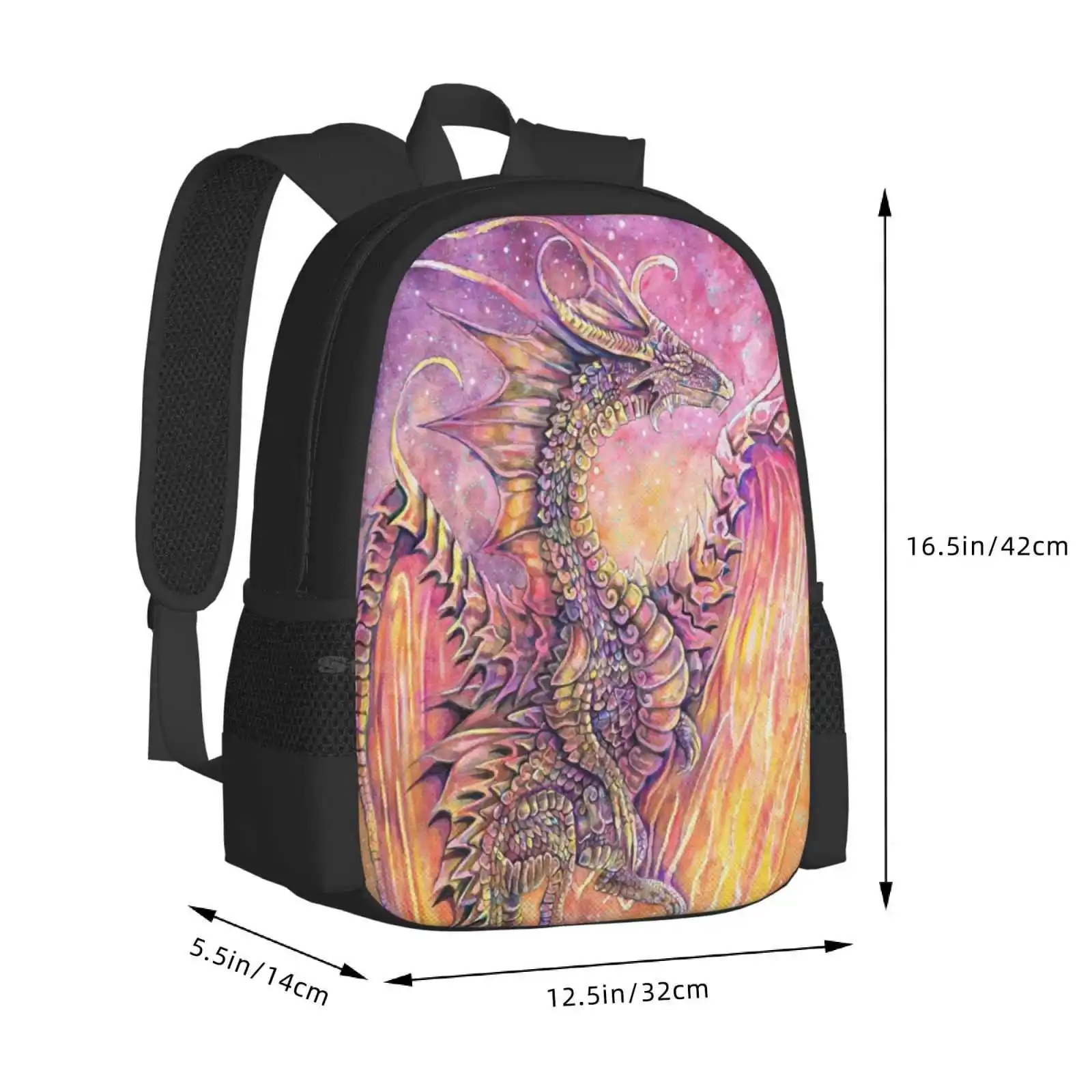 Ransel Break Of Dawn Dragon untuk siswa sekolah Laptop Travel Bag Dragon Dawn bintang matahari terbenam cat air sayap bintang