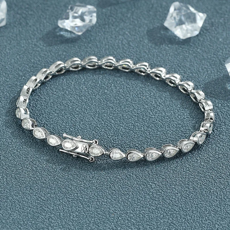 

Luxury Solid Platinum PT950 Drop-Shaped Diamond Pear-Shaped Moissanite Bracelet Women's Full Diamond Bracelet
