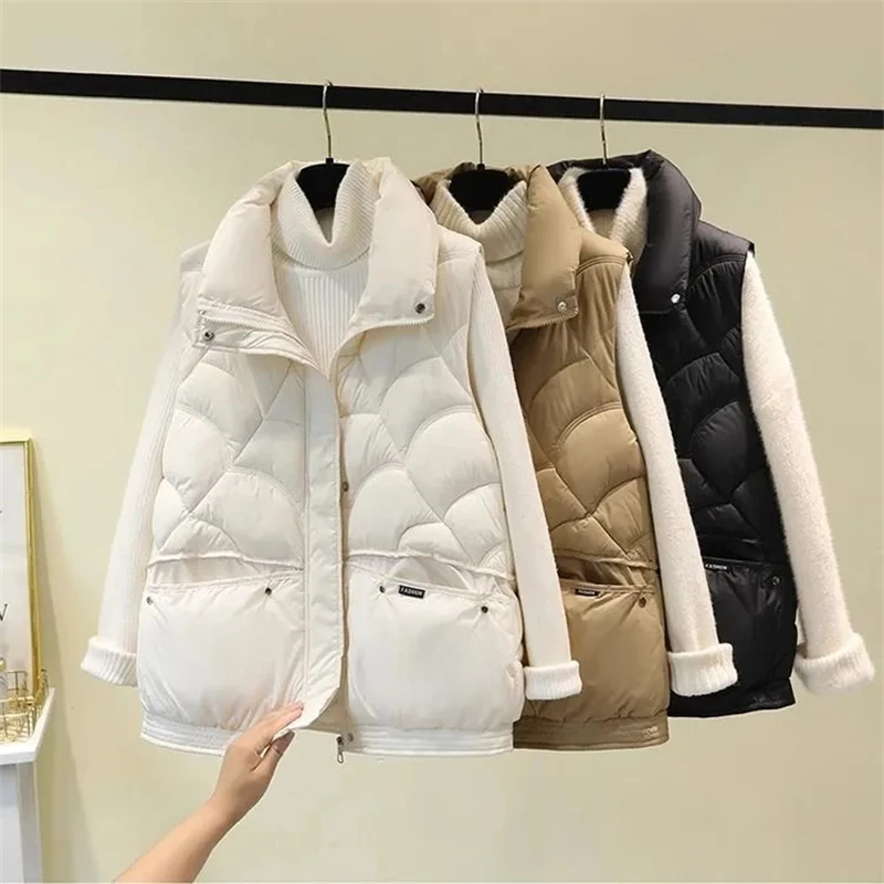 Autumn Winter Vest Women Thick Warm Down Vest Harajuku Loose Jacket Casual Outerwear Short Waistcoat Windproof Vest Coats