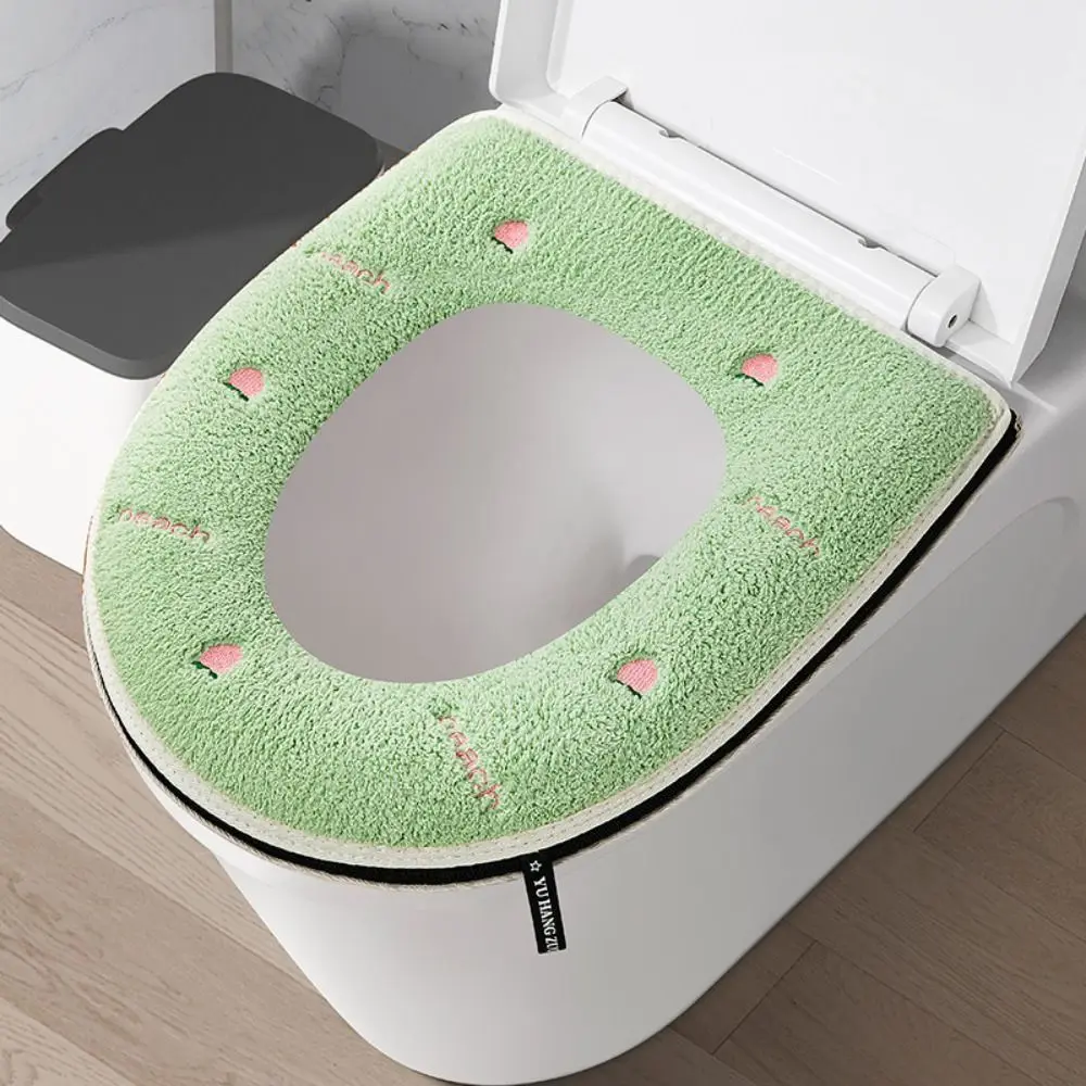 Bathroom Toilet Seat Cover Zipper Universal Plush Toilet Cushion Household Warm Soft Thick Toilet Seat Cover Winter