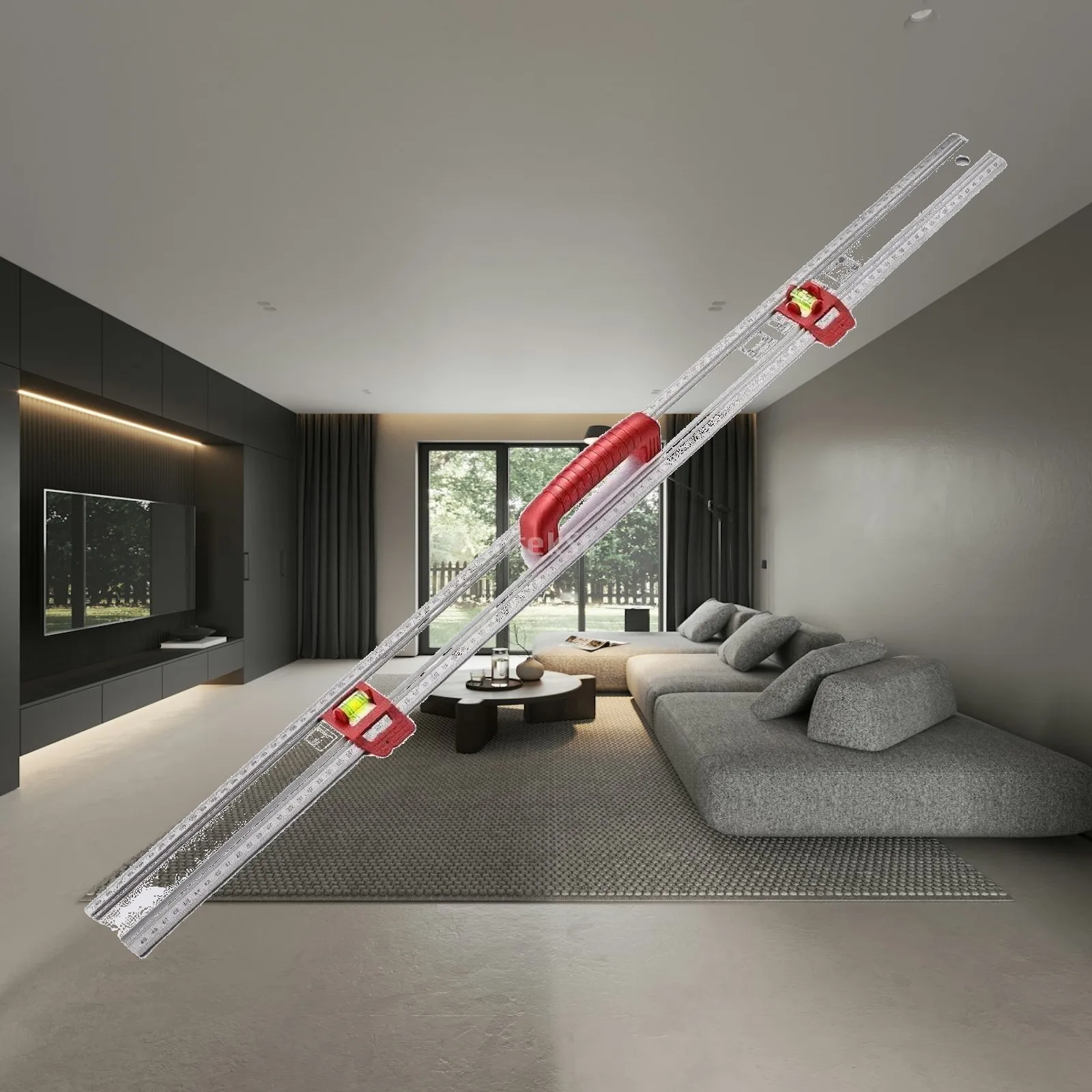 Heavy Duty Measuring Ruler for Picture Hanging with Sliding Positioner and Level for Art Placement
