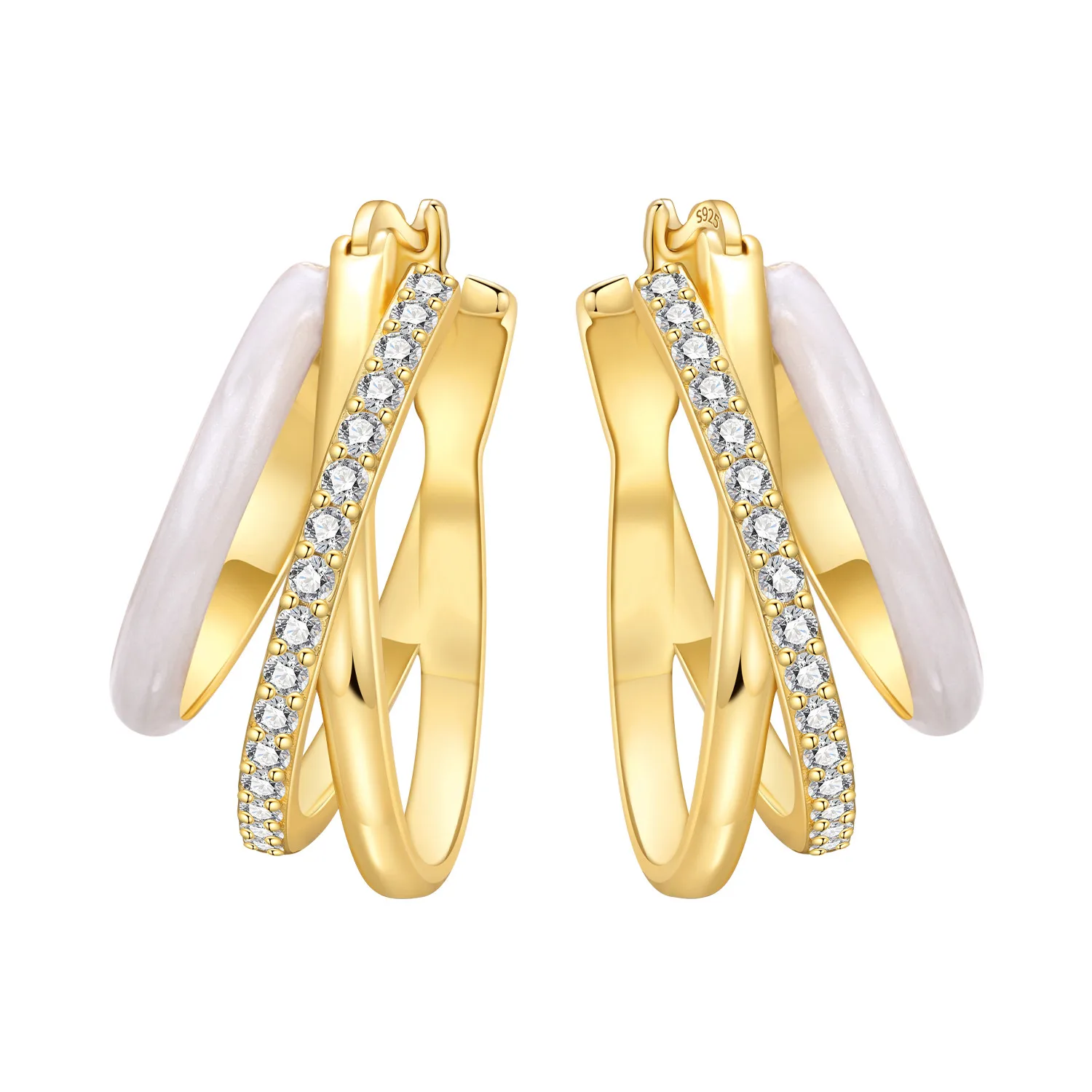 PANPOKI S925 Sterling Silber Französische 3-Ring-Ohrringe Creolen Damenschmuck Original Trendige Jubiläumsgeschenke