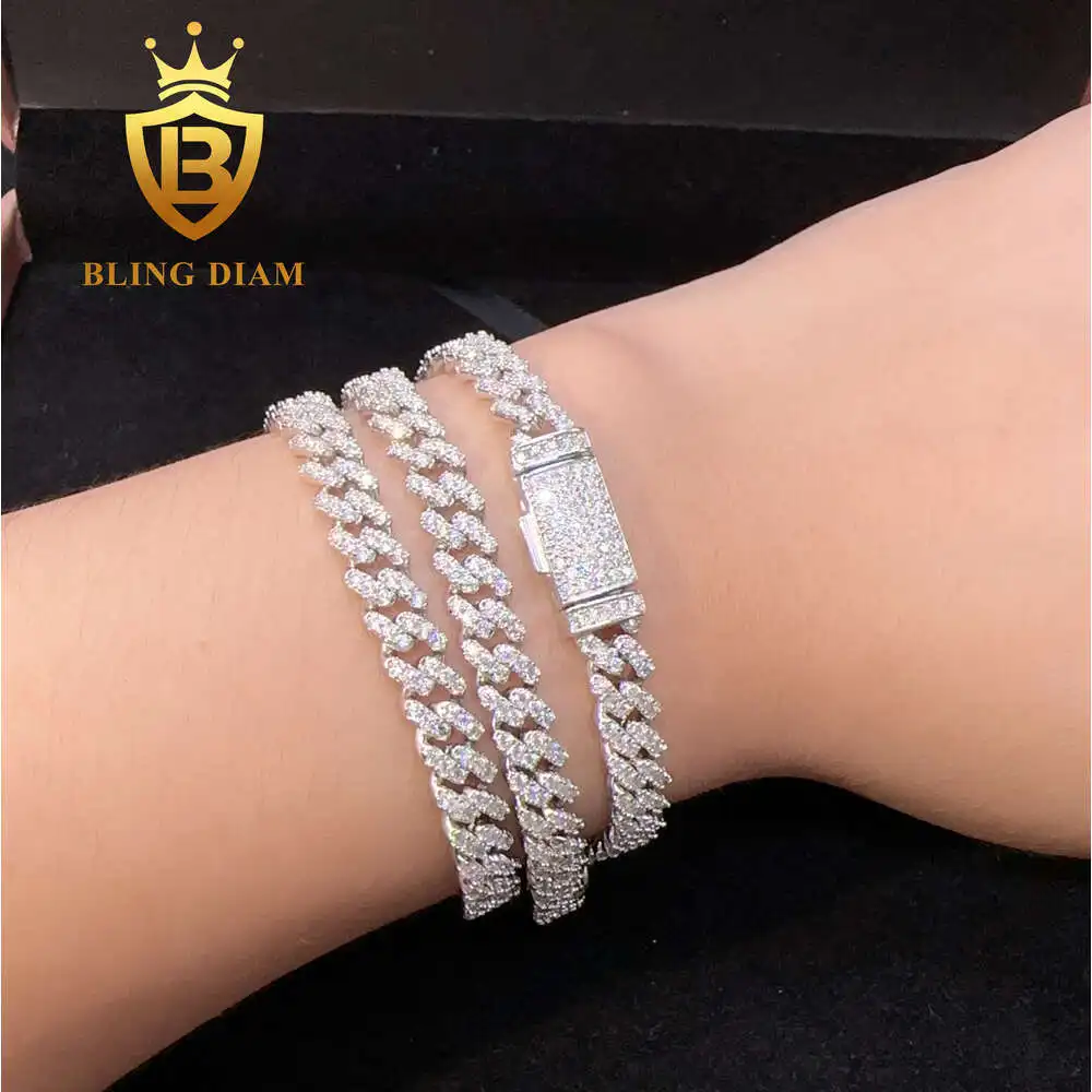 Fashion Hip Pop Jewelry 6mm Width Silver Plated Iced Out Cubic Zirconia Brass Cuban Link Chain Bracelet