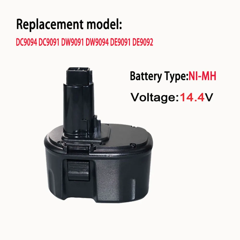 14.4V  For Dewalt 4800/6800/9800mAh Ni-MH battery，Compatible Electric Tools DC9091 DW9091 DW094, etc