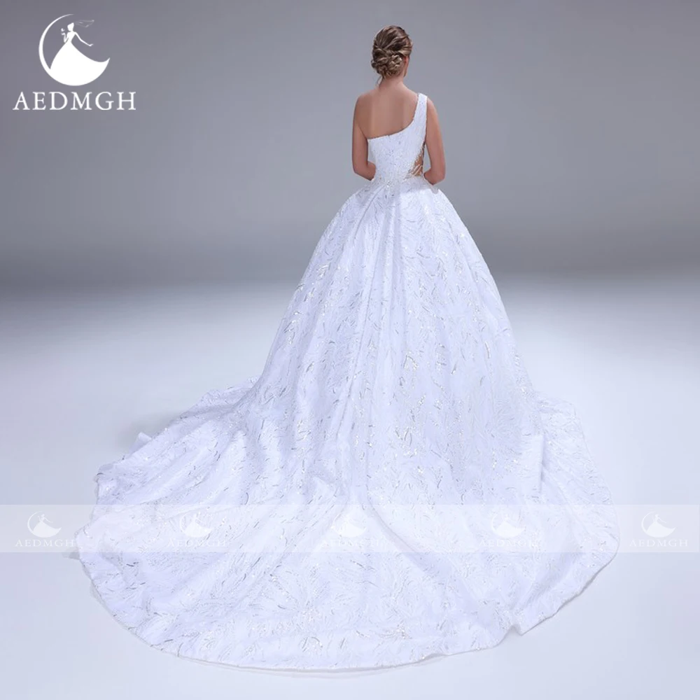 Aedmgh Ball Gown Luxury Wedding Dresses Irregular Neck One Shoulder Vestido De Novia Lace Embroidery Custom Made Bridal Gown
