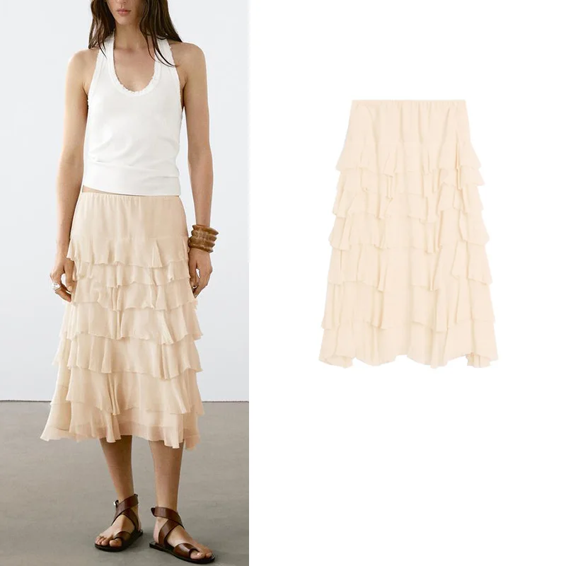 

Romantic Sle High Waist f Skirt with Lace Trim Princ Cut Summer New Arrival Women's Faion Cake Skirt Polyester Fiber