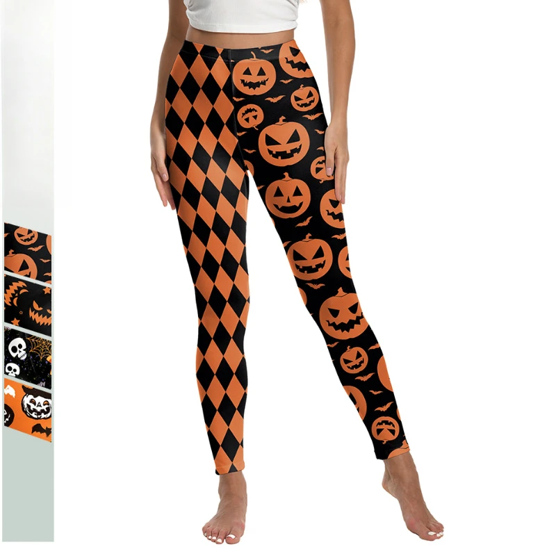 

Women Elastic Leggings Halloween Pumpkin Print Holiday Party Costume Funny Themed Role Playing Leggings