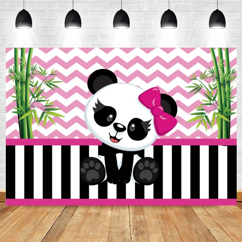 Cute Panda 1st Birthday Backdrops For Photography Bamboo Flower Baby Shower Party Backgrounds Photo Photographic Studio Shoot