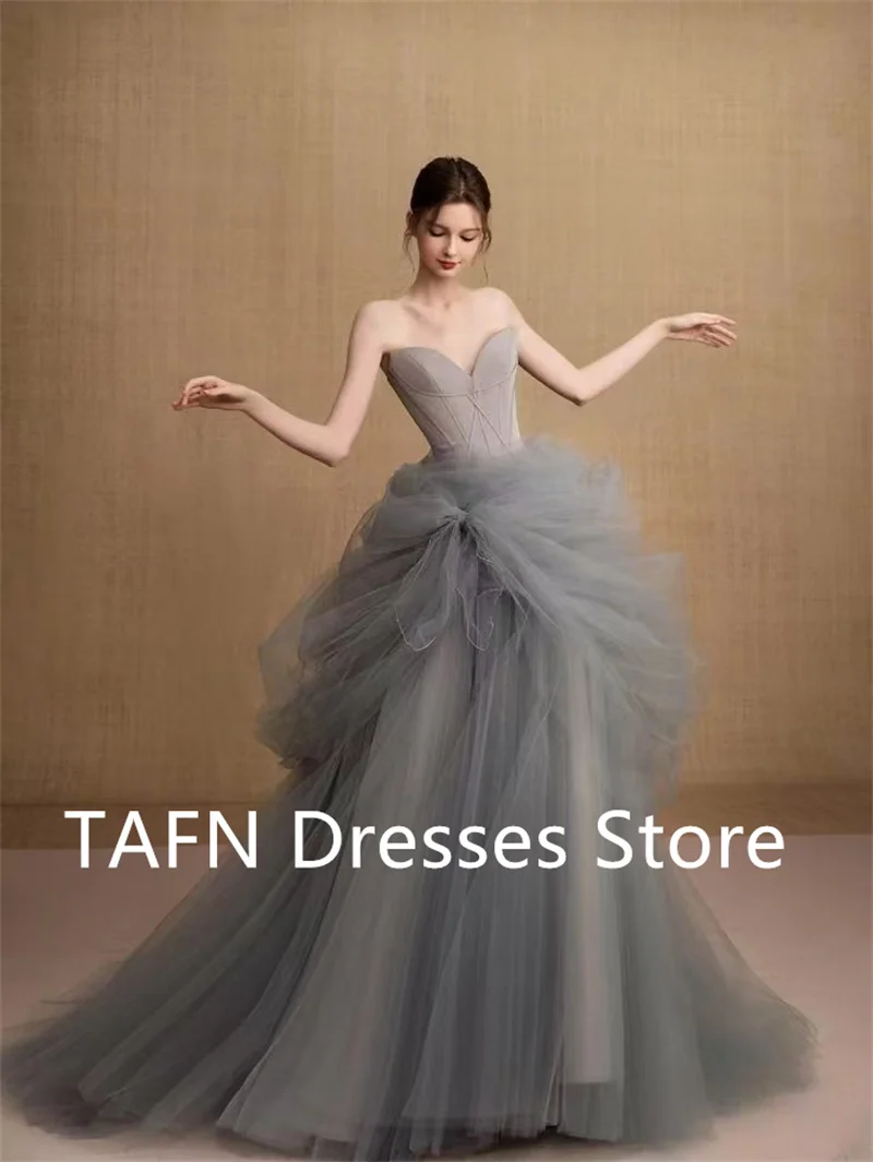 TAFN Sweetheart Tulle Mermaid Evening Dresses Korea Photo shoot Floor Length Prom Gowns Formal Pageant Party Dress Customzied