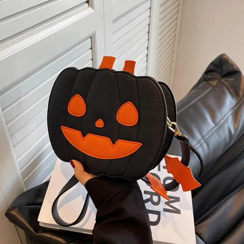 Bolso cruzado de piel sintética con forma de calabaza, Cartera de gran capacidad para Halloween