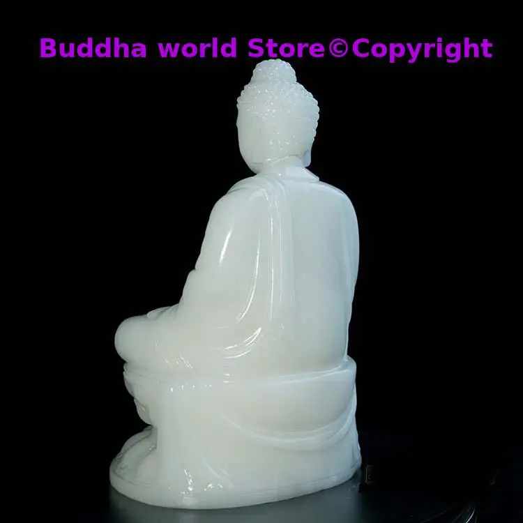 2025 figure Buddha HOME efficacious Protection # Lotus Amitabha Buddha -white jade Buddha carving statue-30CM Large