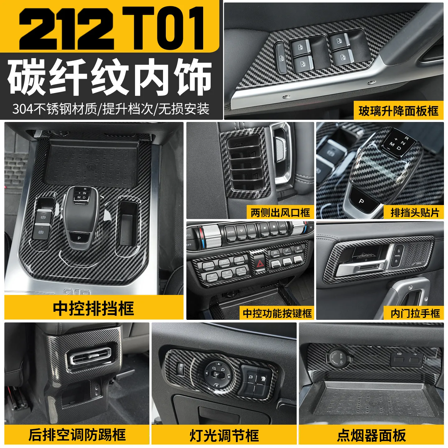 

For Beijing 212 T01 2025-26 Stainless Steel Interior Accessories Decorative Frame