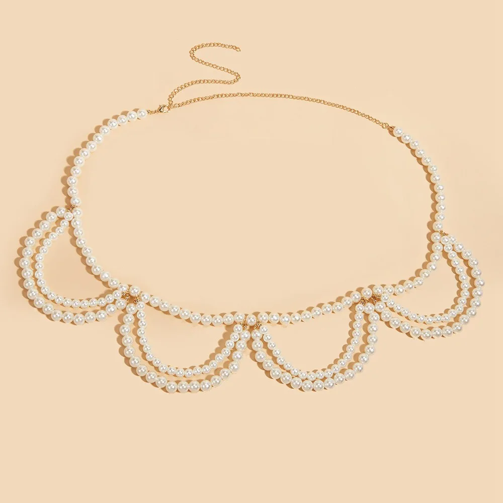 French Vintage Pearl Wedding Belt Chain Beaded Tassel Women's Waist Decor Ladies Accessory