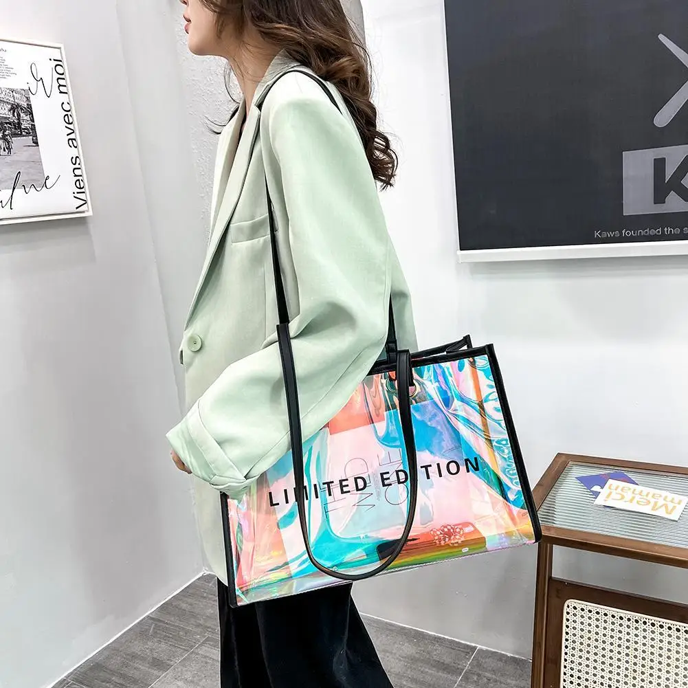 

Women Letters Large Capacity Travel Shoulder Bags PVC Transparent Handbag