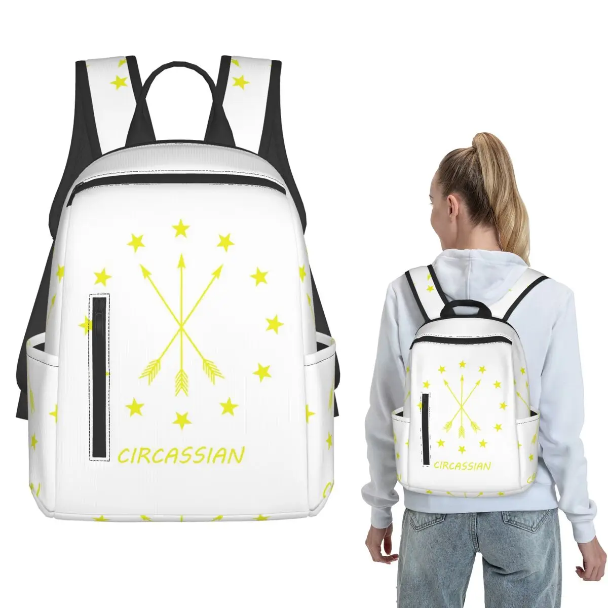 12 Stars Around 3 Arrows Adygea Flag Backpack Daypack Boys Girls BookBag School Bag Shoulder Bags for Men Women