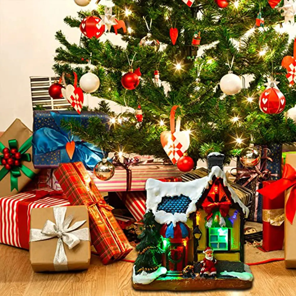 GOOD-Christmas Village Houses, Resin Christmas Village With Warm Light Battery Operate, Christmas Home Table Decor