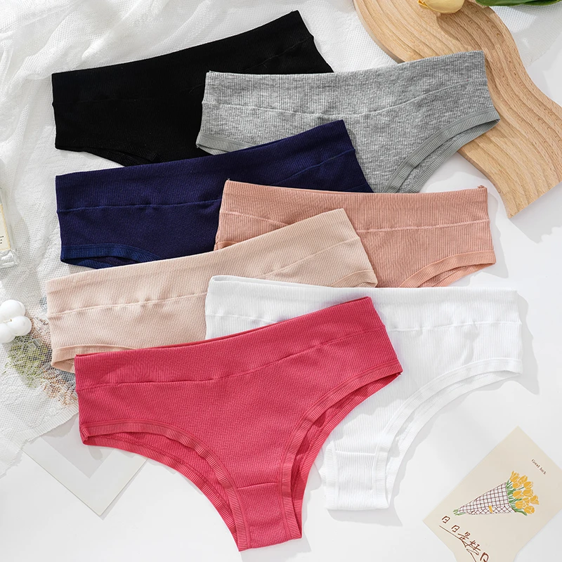 Pure Cotton Solid Color Thread Underwear Women's Sexy Underwear Bikini Briefs