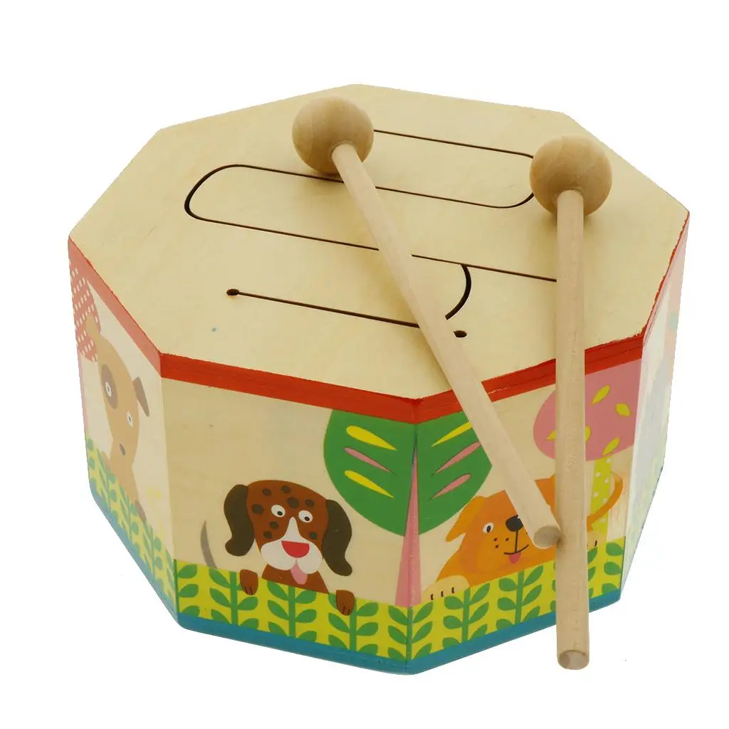 Lindo tambor de madera sonido Beat instrumento musical juguete para regalo para bebé niño principiante