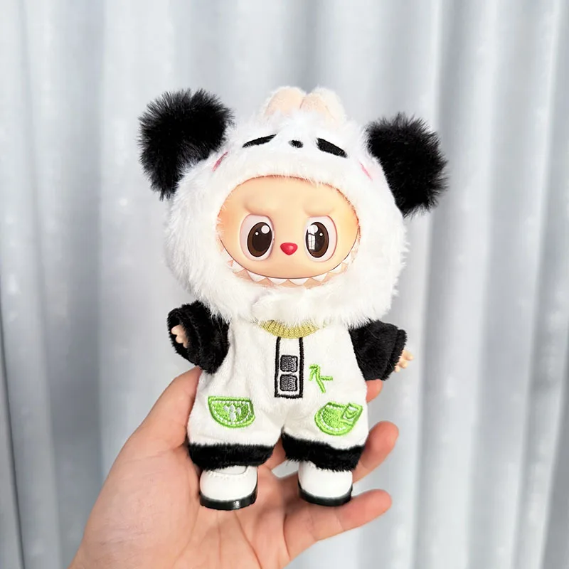 

Clothes For Labubu 15/17Cm Dolls Gen 1-3 Cute Plush Happy Panda With Shoes Set Clothing Accessories