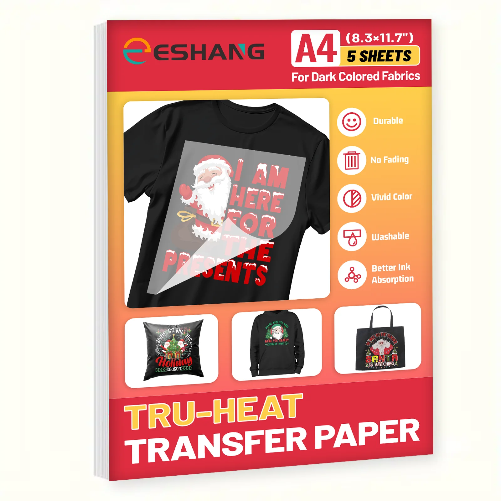 A4 Size 5 Sheets Iron-On Transfer Paper for Dark Fabrics Washable Durable Transfer Paper Compatible Inkjet Printing