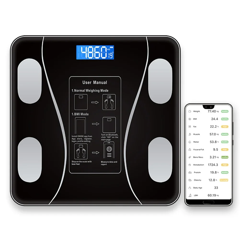 Intelligent Body Fat Scale Bluetooth Bathroom Scales LED Digital Smart Weight Scale Balance Body Composition Analyzer for Home