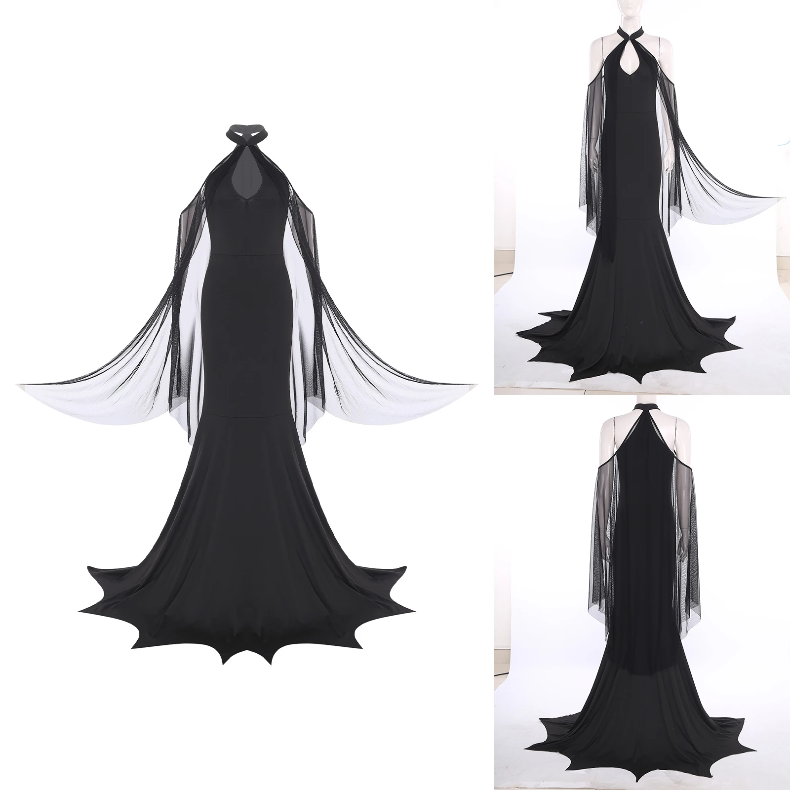 

Halloween Carnival Vampire Witch Devil Role Play Dress Adult Women Stylish Gothic Maxi Dress with Veil for Witch Cosplay Dress