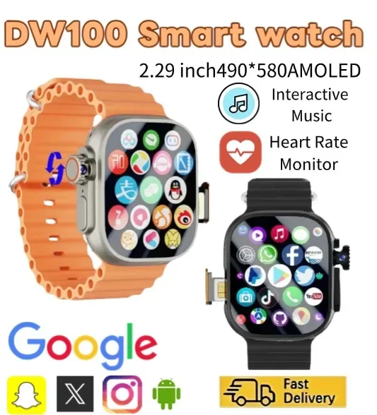 

Смарт-часы DW100 4G Android, глобальные звонки, разблокировка отпечатков пальцев, 2,29 дюйма, AMOLED, 4G, SIM-видеочат, WIFI, GPS-трекер