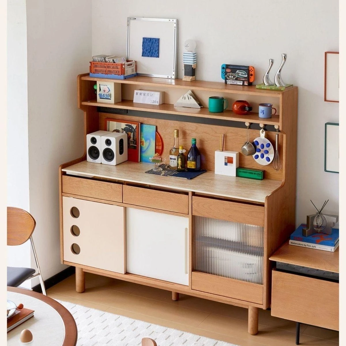 Nordic simple dining side cabinet solid wood against the wall integrated guest restaurant small apartment cherry wood storage