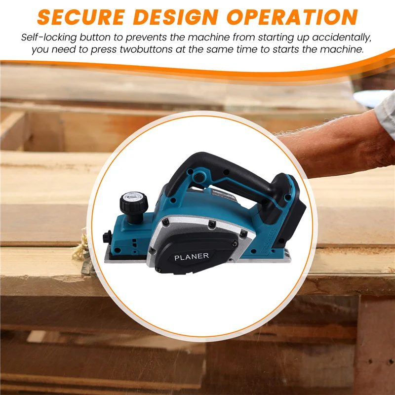 

IALJ-For 18V Rechargeable Lithium Battery Powered Handheld Woodworking Tool Brushless Cordless Electric Planer