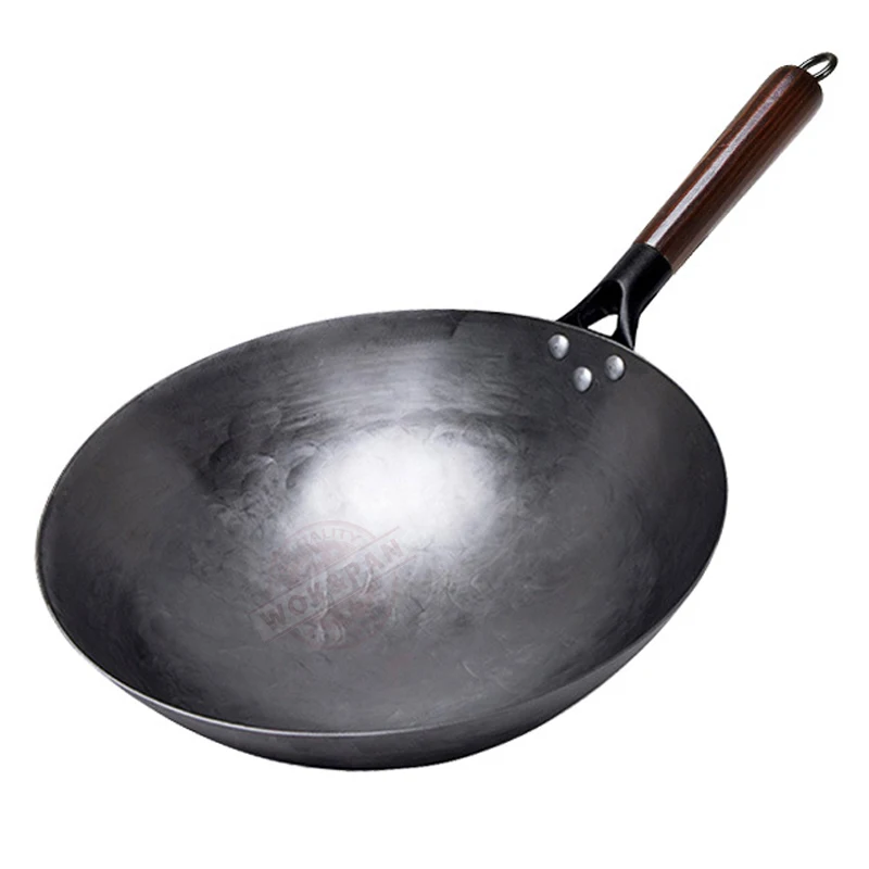 32/34/36cm Iron Wok,Traditional Non-coating Woks Hand forged With Detachable Wood Handle Kitchen Pan Kitchen Gas Pot Cookware