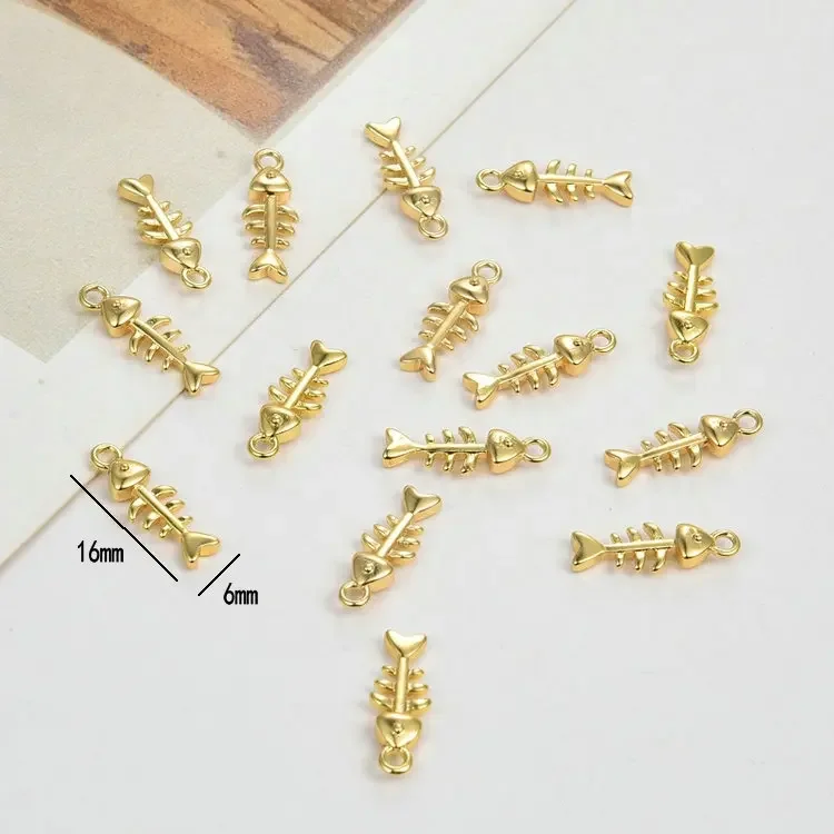 6PCS 6x16MM 14K Gold Color Brass Fish bone Charms Pendants Diy Jewelry Findings Accessories Wholesale